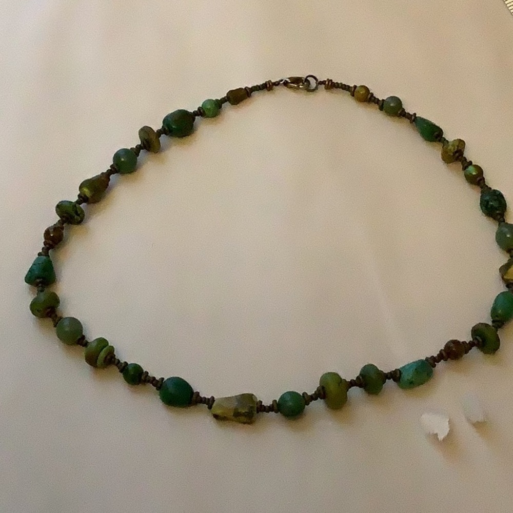 Turquoise Green brown Beaded 16 inch Necklace